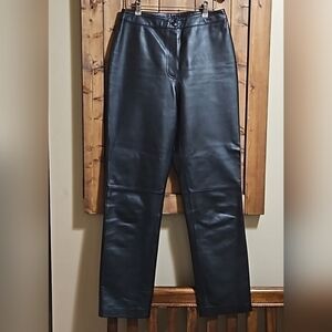 Nygard Collection Black Faux Leather Linen Lined High Waisted Pants Size 8